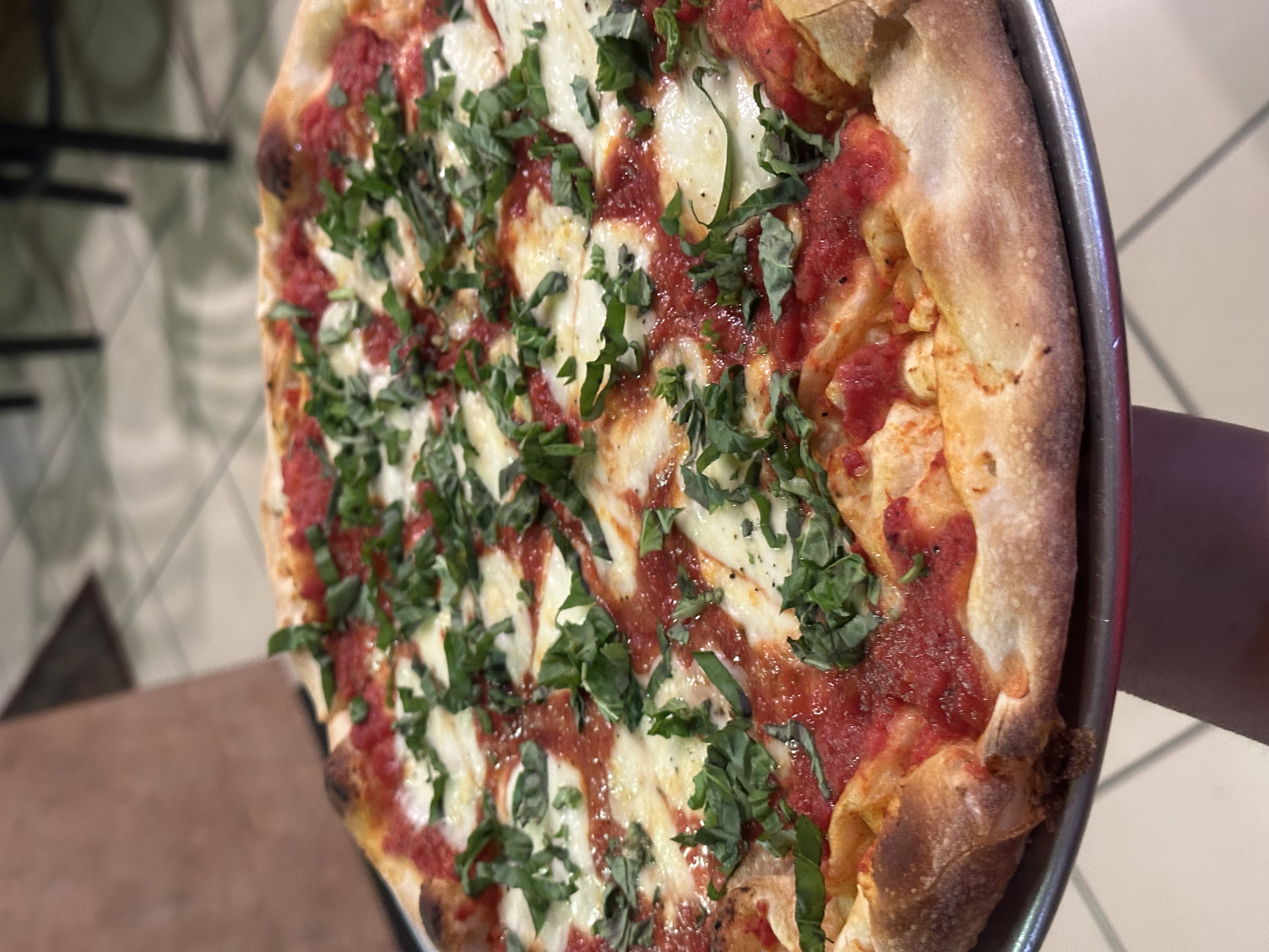 Margherita pizza fresh from the oven